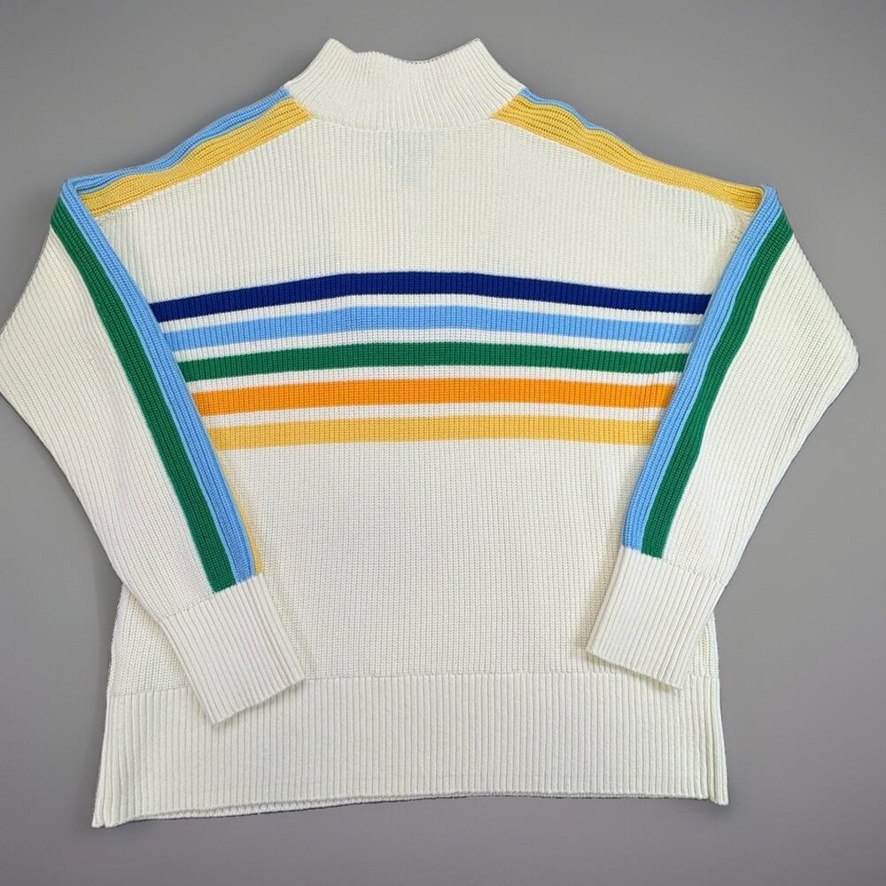 Lands’ End Drifter Quarter Zip Sweater Women’s Medium Rainbow Stripe 100% Cotton - Picture 2 of 9